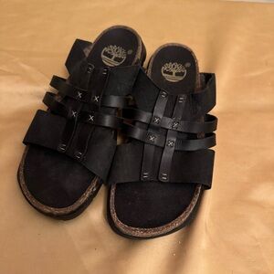 Timberland Black Leather Slide Sandals Women’s 8M Genuine Leather Comfort Boho